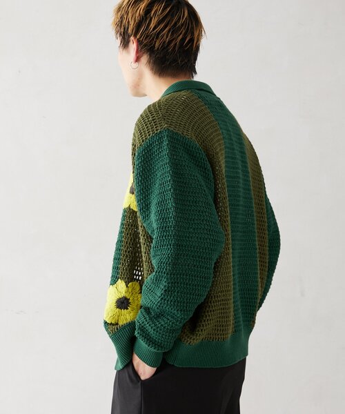 CALIFORNIA クロシェアミ ニットカーディガン サックスブルー　L CALIFORNIA クロシェアミ ニットカーディガン 