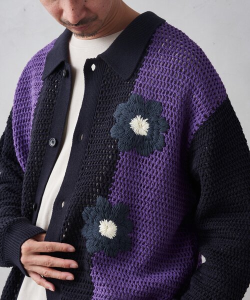 CALIFORNIA クロシェアミ ニットカーディガン 'EMB FLOWER