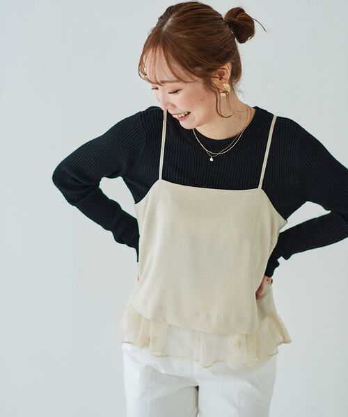 le.coeur blanc（ルクールブラン）の「ラメリブニットプルオーバー（ニット/セーター・レディース・グレイッシュベージュ/オフホワイト/ブラック・38）」の9枚目の写真