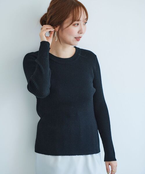 le.coeur blanc（ルクールブラン）の「ラメリブニットプルオーバー（ニット/セーター・レディース・グレイッシュベージュ/オフホワイト/ブラック・38）」の12枚目の写真