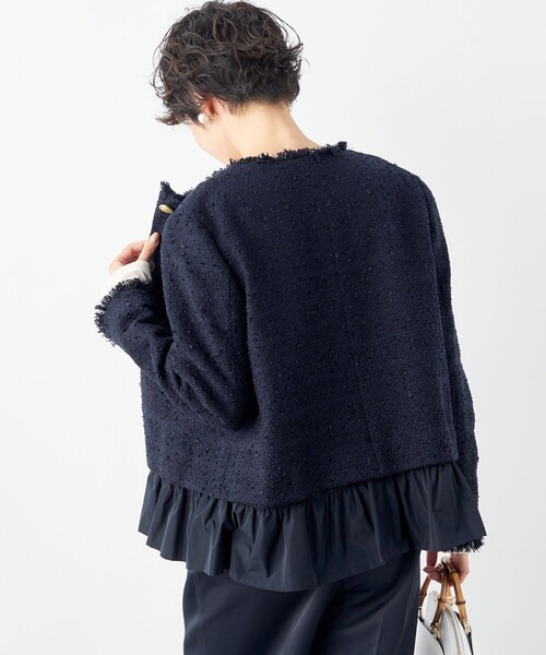 NOLLEY’S(ノーリーズ)の「BISHU JAPAN コットンフラッグツイードクルーネックジャケット(ノーカラージャケット・レディース・ネイビー/アイボリー・36/38)」の13枚目の写真