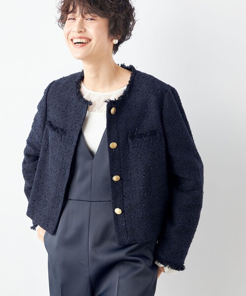 NOLLEY'S 美品　ノーカラー　ジャケット アウター　ネイビー 38 NOLLEY'S 美品 ノーカラー ジャケット アウター ネイビー 38 NOLLEY'S