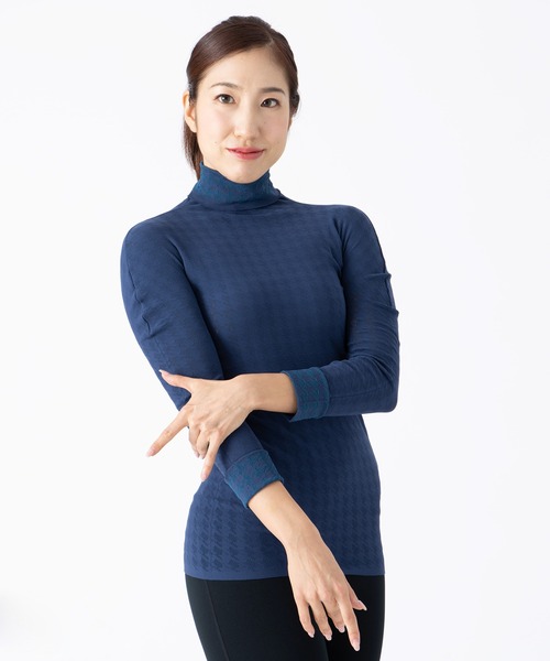 ニット 「ノーソーイングニット」バイカラーハイネックニットトップ ニット 「ノーソーイングニット」バイカラーハイネックニットトップ