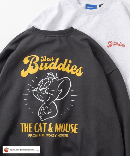 Tom&Jerry(トムアンドジェリー)の「【TOM&JERRY/トムとジェリー】ワンポイント&バックBIGプリント アメリカン・ダイナーデザイン ビッグシルエット 裏起毛スウェット/ オーバーサイズ/SEQUENZ/TJ BEST BUDDIES C/N SWEATSHIRTS(スウェット・メンズ・ヘザーグレー/チャコールグレー/アッシュグレー/スミクロ・M/XL/L)」の2枚目の写真