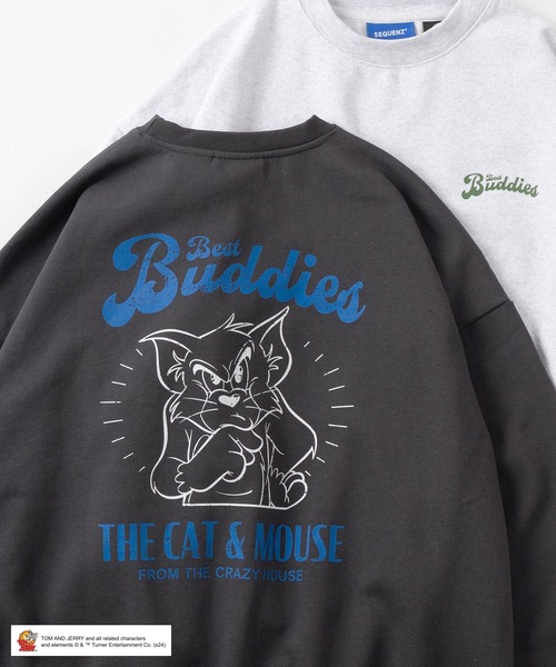 Tom&Jerry(トムアンドジェリー)の「【TOM&JERRY/トムとジェリー】ワンポイント&バックBIGプリント アメリカン・ダイナーデザイン ビッグシルエット 裏起毛スウェット/ オーバーサイズ/SEQUENZ/TJ BEST BUDDIES C/N SWEATSHIRTS(スウェット・メンズ・ヘザーグレー/チャコールグレー/アッシュグレー/スミクロ・M/XL/L)」の1枚目の写真