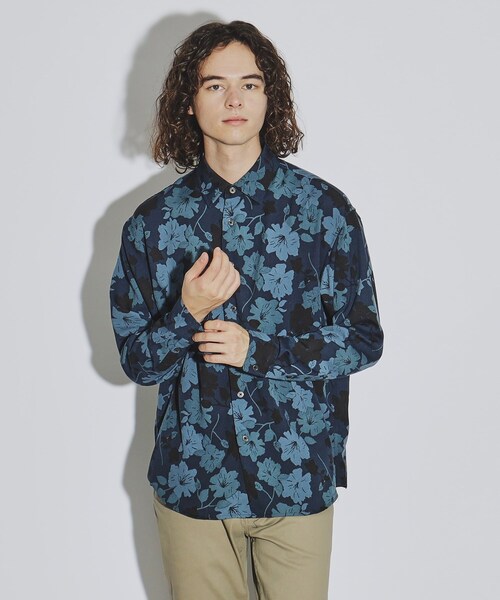 フラワーパターン 長袖シャツ ◇フラワーパターン長袖シャツ