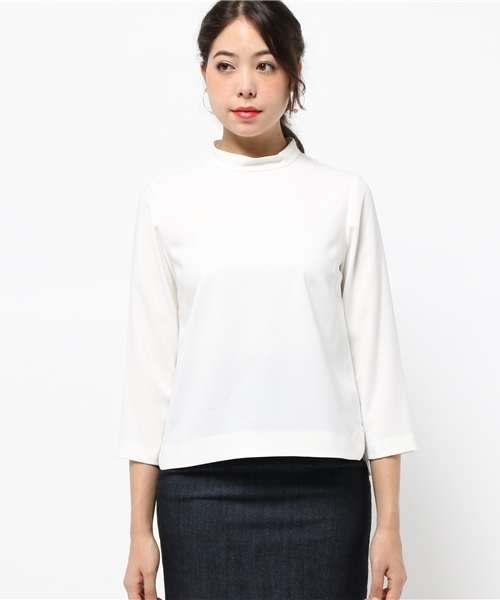 NATURAL BEAUTY BASIC（ナチュラルビューティーベーシック）の「【JJ 11月号掲載】ジョーゼットハイネックプルオーバー（シャツ/ブラウス・レディース・ネイビー/ホワイト・MEDIUM/SMALL）」の3枚目の写真