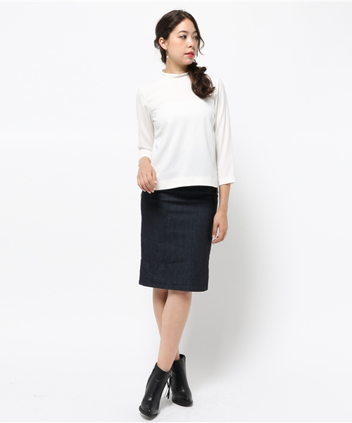 NATURAL BEAUTY BASIC（ナチュラルビューティーベーシック）の「【JJ 11月号掲載】ジョーゼットハイネックプルオーバー（シャツ/ブラウス・レディース・ネイビー/ホワイト・MEDIUM/SMALL）」の6枚目の写真