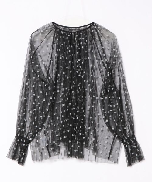 STYLEBLOCK(スタイルブロック)の「チュールドットフロッキーキャンディースリーブブラウス(シャツ/ブラウス・レディース・ホワイト系その他/ブラック×ホワイト/ブラック×ブラック/ホワイト×ブラック・M)」の5枚目の写真