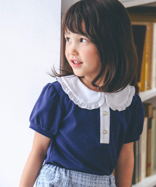 【セール】ビッグカラーパフスリーブプルオーバー(90~150cm)（Tシャツ/カットソー）｜BeBe（ベベ） 5,720円