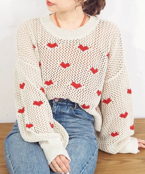 tiptop(ティップトップ)の「ハートジャガードメッシュプルオーバー(ニット/セーター・レディース・キナリ/ブラック/アイボリー・FREE)」の2枚目の写真
