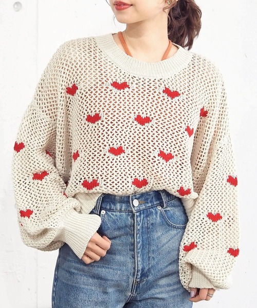 tiptop(ティップトップ)の「ハートジャガードメッシュプルオーバー(ニット/セーター・レディース・キナリ/ブラック/アイボリー・FREE)」の4枚目の写真