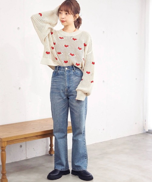tiptop(ティップトップ)の「ハートジャガードメッシュプルオーバー(ニット/セーター・レディース・キナリ/ブラック/アイボリー・FREE)」の6枚目の写真