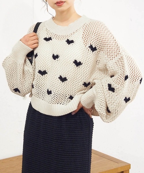 tiptop(ティップトップ)の「ハートジャガードメッシュプルオーバー(ニット/セーター・レディース・キナリ/ブラック/アイボリー・FREE)」の12枚目の写真