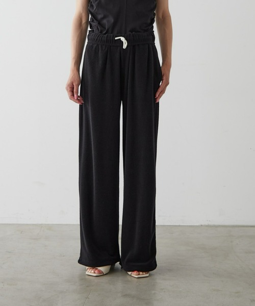 heve ハイウエストデザインPT ダークグレー earthy（アーシー）の「ウエストデザイン パイルワイドパンツ