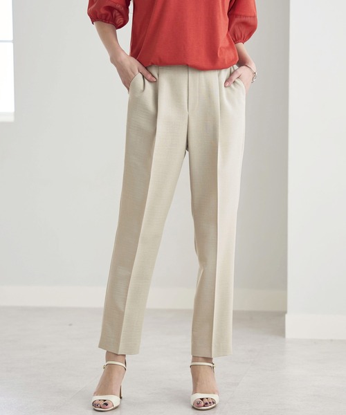 冷感麻調ビンテージテーパードパンツ股下60cm（スラックス