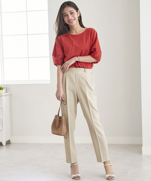 冷感麻調ビンテージテーパードパンツ股下60cm（スラックス