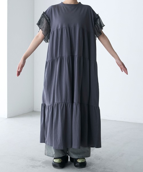 forksy.（フォルクシー）の「【forksy.】ラメフリルスリーブ配色バックプリントワンピース（ワンピース・レディース・アイボリー/ネイビー/スミクロ/オートミール・FREE）」の17枚目の写真