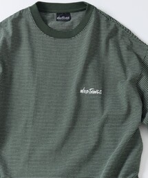 FREAK'S STORE | 限定展開 WILD THINGS×FREAK'S STORE/ワイルドシングス 別注 ビッグシルエット ワンポイント ロゴ刺繍 マイクロボーダーTシャツ(Tシャツ/カットソー)