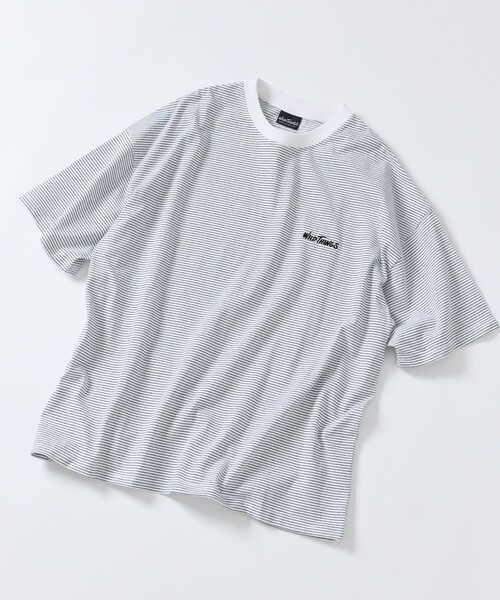 FREAK'S STORE（フリークスストア）の「限定展開 WILD THINGS×FREAK'S STORE/ワイルドシングス 別注 ビッグシルエット ワンポイント ロゴ刺繍 マイクロボーダーTシャツ（Tシャツ/カットソー・メンズ・ホワイト/ブラック/オリーブ/ネイビー・SMALL/MEDIUM/LARGE）」の21枚目の写真