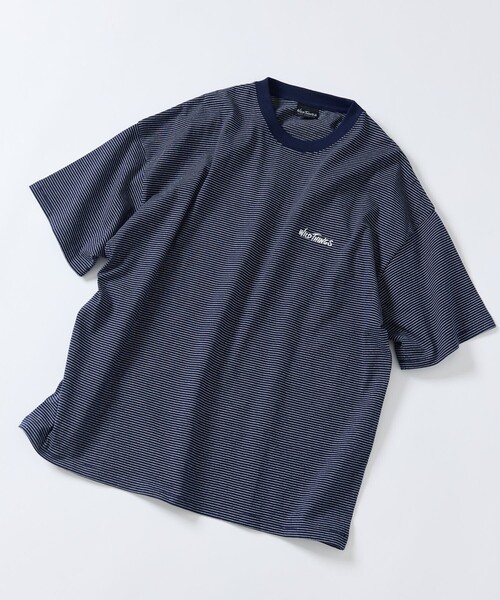 FREAK'S STORE（フリークスストア）の「限定展開 WILD THINGS×FREAK'S STORE/ワイルドシングス 別注 ビッグシルエット ワンポイント ロゴ刺繍 マイクロボーダーTシャツ（Tシャツ/カットソー・メンズ・ホワイト/ブラック/オリーブ/ネイビー・SMALL/MEDIUM/LARGE）」の13枚目の写真