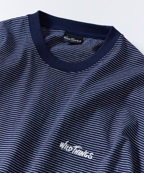 FREAK'S STORE（フリークスストア）の「限定展開 WILD THINGS×FREAK'S STORE/ワイルドシングス 別注 ビッグシルエット ワンポイント ロゴ刺繍 マイクロボーダーTシャツ（Tシャツ/カットソー・メンズ・ホワイト/ブラック/オリーブ/ネイビー・SMALL/MEDIUM/LARGE）」の10枚目の写真