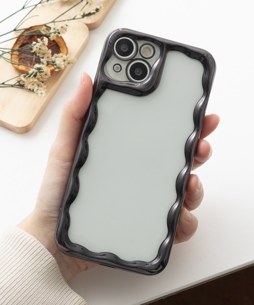 セール】メタリック ウェーブフレーム クリア iPhoneスマホケース