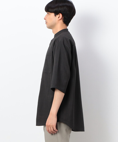 COMME CA ISM(コムサイズム)の「ファンクショナル リネンライク バンドカラー 七分袖シャツ(シャツ/ブラウス・メンズ・カーキ/ブラック/モカ・SMALL/LARGE/MEDIUM)」の5枚目の写真