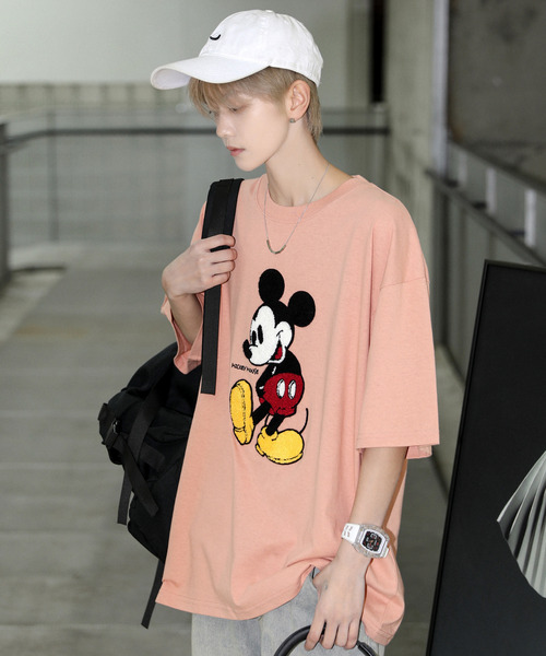 【セール】【neos】DISNEY ディズニー ルーズシルエット ミッキー＆リトルグリーンメン サガラ刺繍 ロゴ Tシャツ（Tシャツ/カットソー）｜Disney（ディズニー）