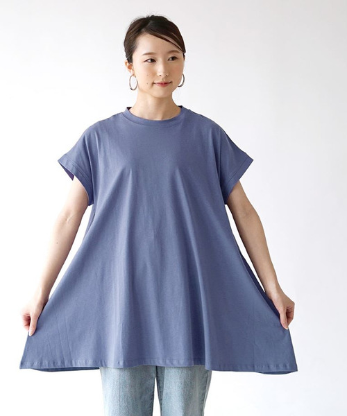 e-zakkamania stores(イーザッカマニアストアーズ)の「フレアAライン チュニックカットソー(Tシャツ/カットソー・レディース・オフホワイト/ブラック/パープル/ブルー/ピンク・M)」の11枚目の写真