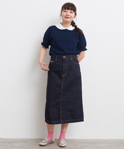 My Fav. CHILD WOMAN（マイファブチャイルドウーマン）の「11.36ozムラ糸デニム ミディアムタイトスカート（デニムスカート・レディース・ネイビー・38/36）」の5枚目の写真