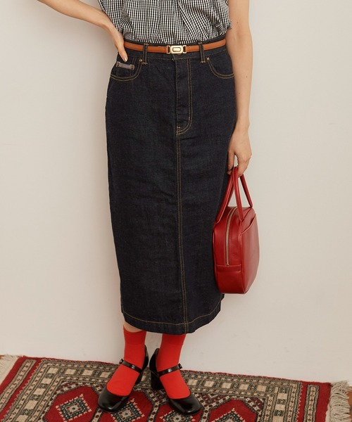 My Fav. CHILD WOMAN（マイファブチャイルドウーマン）の「11.36ozムラ糸デニム ミディアムタイトスカート（デニムスカート・レディース・ネイビー・38/36）」の8枚目の写真