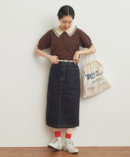 My Fav. CHILD WOMAN（マイファブチャイルドウーマン）の「11.36ozムラ糸デニム ミディアムタイトスカート（デニムスカート・レディース・ネイビー・38/36）」の14枚目の写真