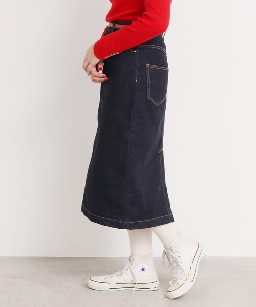 My Fav. CHILD WOMAN（マイファブチャイルドウーマン）の「11.36ozムラ糸デニム ミディアムタイトスカート（デニムスカート・レディース・ネイビー・38/36）」の22枚目の写真