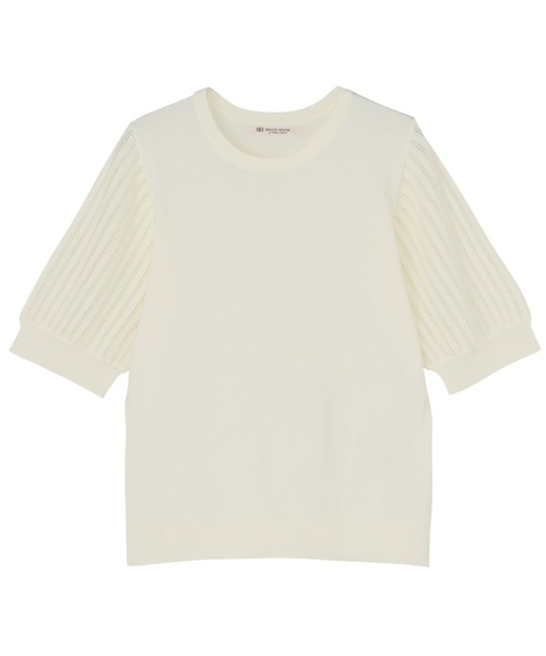 TOKYO SHIRTS(トウキョウシャツ)の「袖透かしニットプルオーバー(ニット/セーター・レディース・ローズ/ネイビー/オフホワイト・LL/M/L)」の1枚目の写真