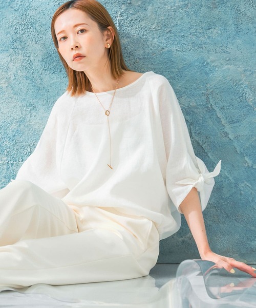 URBAN RESEARCH ROSSO WOMEN(アーバンリサーチ ロッソ)の「リボンスリーブプルオーバー(シャツ/ブラウス・レディース・ホワイト系その他/ミント/ピンク/ネイビー・FREE)」の2枚目の写真