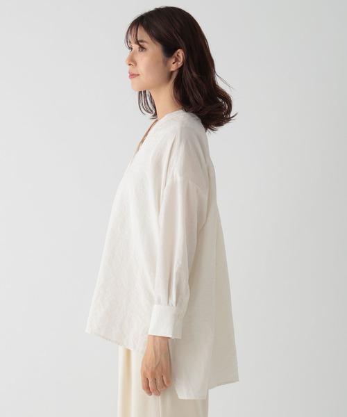 Elura（エルーラ）の「アイロンいらずセミシアVネックシャツ/113352（シャツ/ブラウス・レディース・オフホワイト/ブルー系その他5/ダークブラウン・LARGE/MEDIUM）」の12枚目の写真