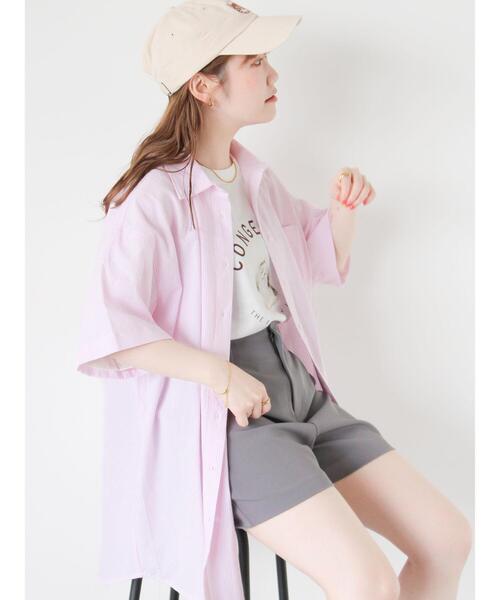 ehka sopo(エヘカソポ)の「ストライプオーバーサイズシャツ(シャツ/ブラウス・レディース・ネイビー/グリーン/ピンク/サックスブルー・F)」の4枚目の写真