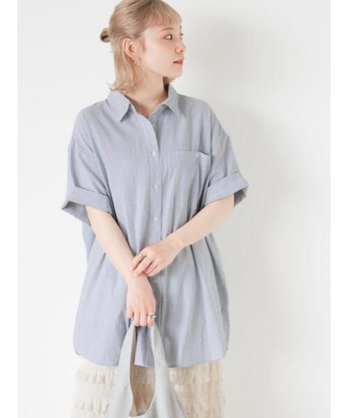 ehka sopo(エヘカソポ)の「ストライプオーバーサイズシャツ(シャツ/ブラウス・レディース・ネイビー/グリーン/ピンク/サックスブルー・F)」の11枚目の写真
