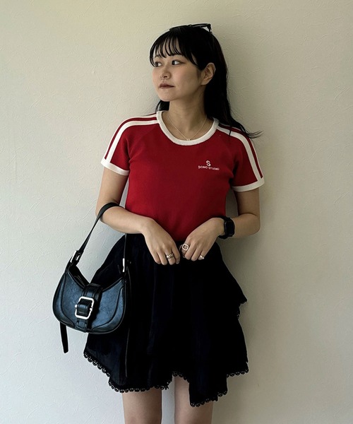 RiLi(リリ)の「スポーツラインTシャツ【RL】(Tシャツ/カットソー・レディース・ブルー/アイボリー/レッド・FREE)」の1枚目の写真
