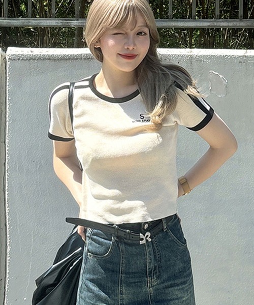 RiLi(リリ)の「スポーツラインTシャツ【RL】(Tシャツ/カットソー・レディース・ブルー/アイボリー/レッド・FREE)」の4枚目の写真