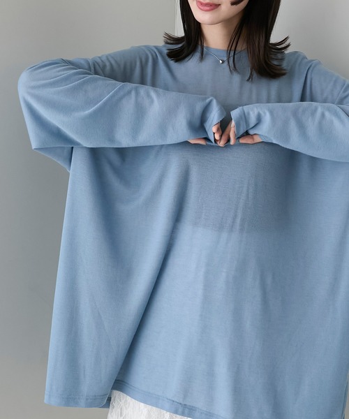 forksy.(フォルクシー)の「【forksy.】エブリデイフィンガーホールオーバーサイズスケッティ(Tシャツ/カットソー・レディース・杢グレー/オフホワイト/ピンク/チャコール/ブルー・FREE)」の4枚目の写真