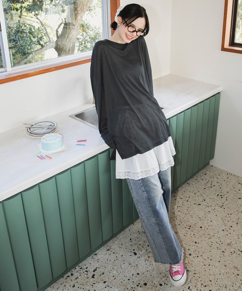 セール】【forksy.】エブリデイフィンガーホールオーバーサイズスケッ