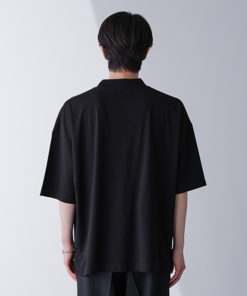 FIDES モックネック半袖シャツ　tシャツ　ネイビー　ホワイト セール】モックネックワイドシルエットTシャツ 半袖（Tシャツ
