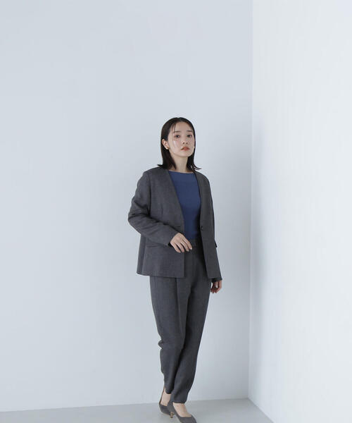 NATURAL BEAUTY BASIC(ナチュラルビューティーベーシック)の「◇シャークスキン SETUP ノーカラージャケット(ノーカラージャケット・レディース・ダークブラウン/チャコールグレー・MEDIUM/SMALL)」の6枚目の写真