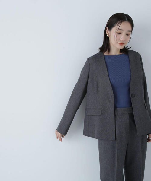 NATURAL BEAUTY BASIC(ナチュラルビューティーベーシック)の「◇シャークスキン SETUP ノーカラージャケット(ノーカラージャケット・レディース・ダークブラウン/チャコールグレー・MEDIUM/SMALL)」の7枚目の写真