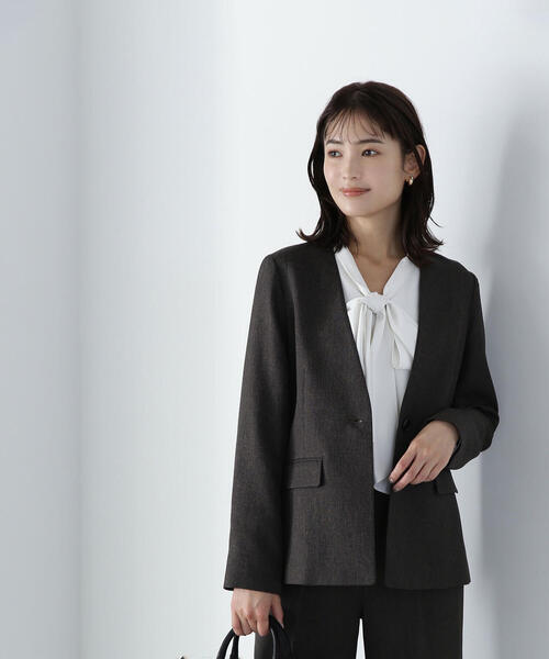 NATURAL BEAUTY BASIC(ナチュラルビューティーベーシック)の「◇シャークスキン SETUP ノーカラージャケット(ノーカラージャケット・レディース・ダークブラウン/チャコールグレー・MEDIUM/SMALL)」の20枚目の写真