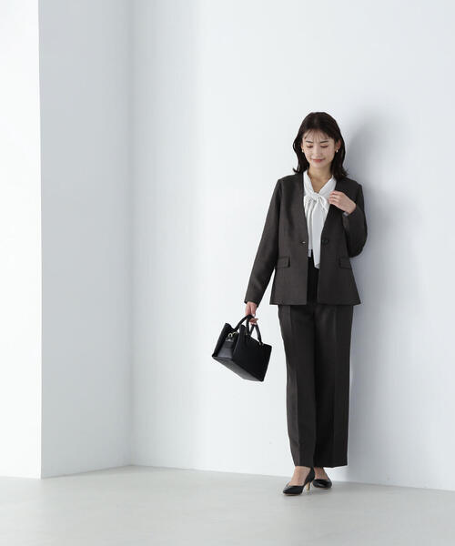 NATURAL BEAUTY BASIC(ナチュラルビューティーベーシック)の「◇シャークスキン SETUP ノーカラージャケット(ノーカラージャケット・レディース・ダークブラウン/チャコールグレー・MEDIUM/SMALL)」の21枚目の写真