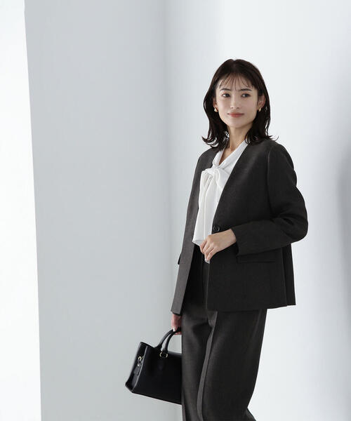 NATURAL BEAUTY BASIC(ナチュラルビューティーベーシック)の「◇シャークスキン SETUP ノーカラージャケット(ノーカラージャケット・レディース・ダークブラウン/チャコールグレー・MEDIUM/SMALL)」の22枚目の写真