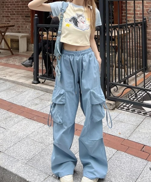 MAISON DE THERESE(メゾン ド テレーズ)の「ウエスト紐ミリタリーパラシュートカーゴパンツ(カーゴパンツ・レディース・ブラック/アイボリー/イエロー/ピンク/ブルー・M/S/L/FREE)」の7枚目の写真